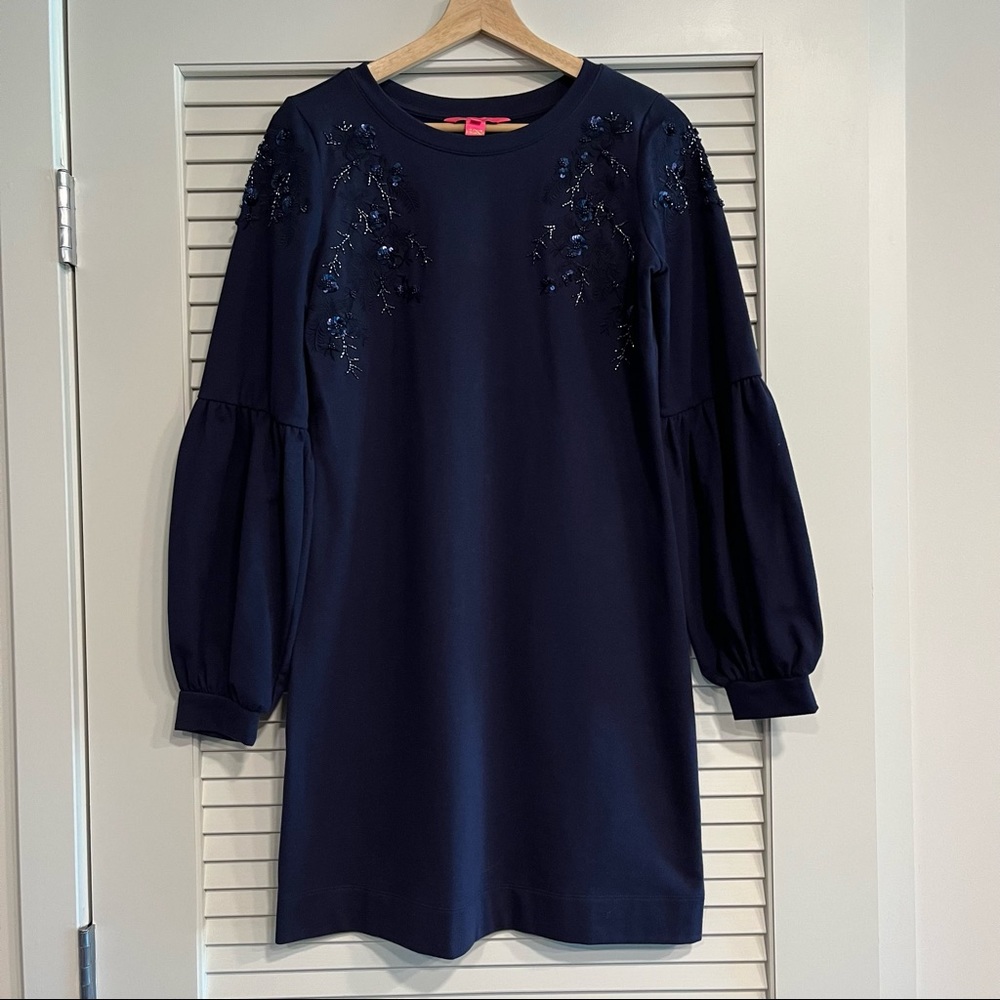 Lilly Pulitzer Navy Embellished Sweatshirt Dress